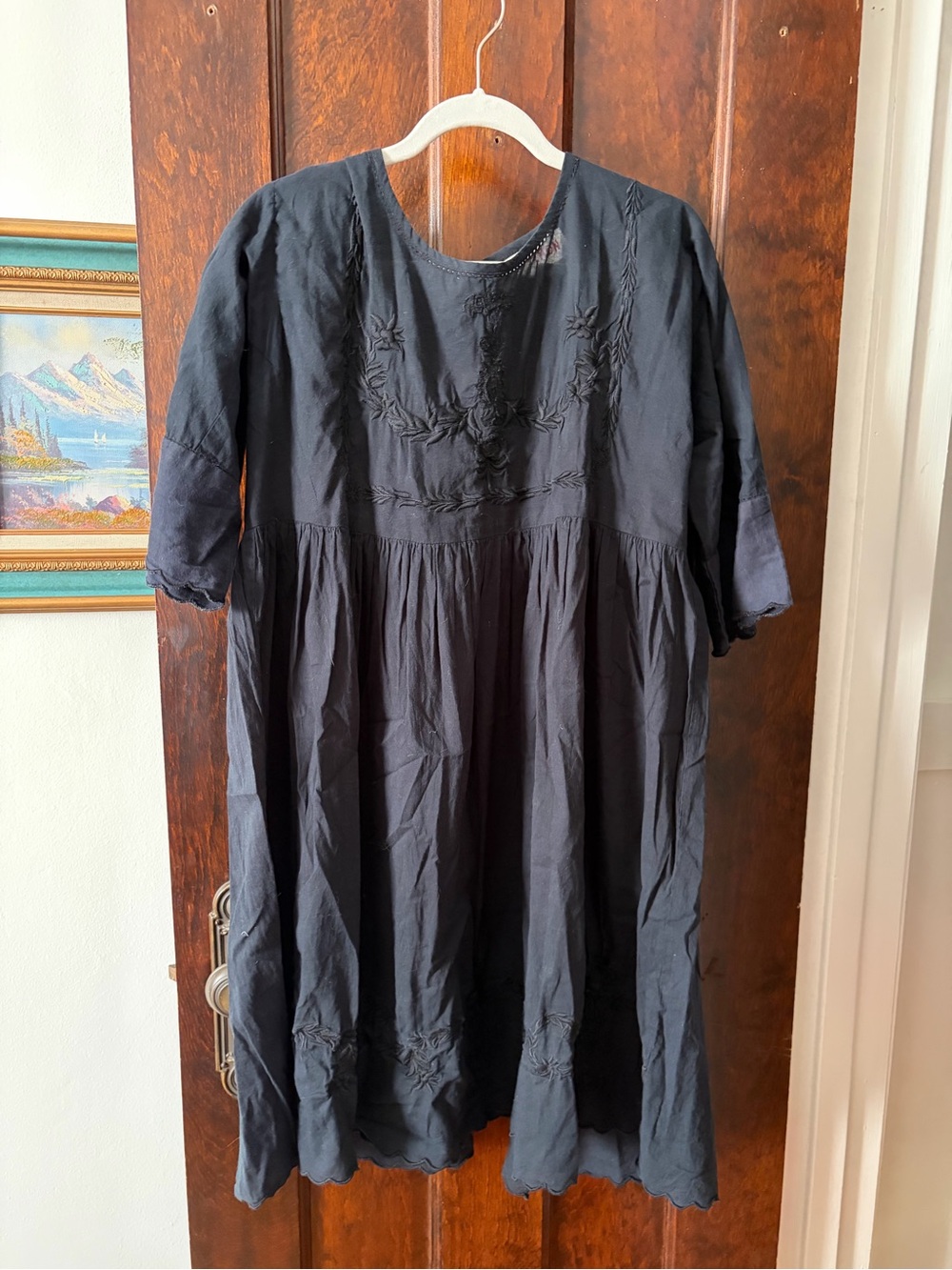 100% cotton black embroidered babydoll dress